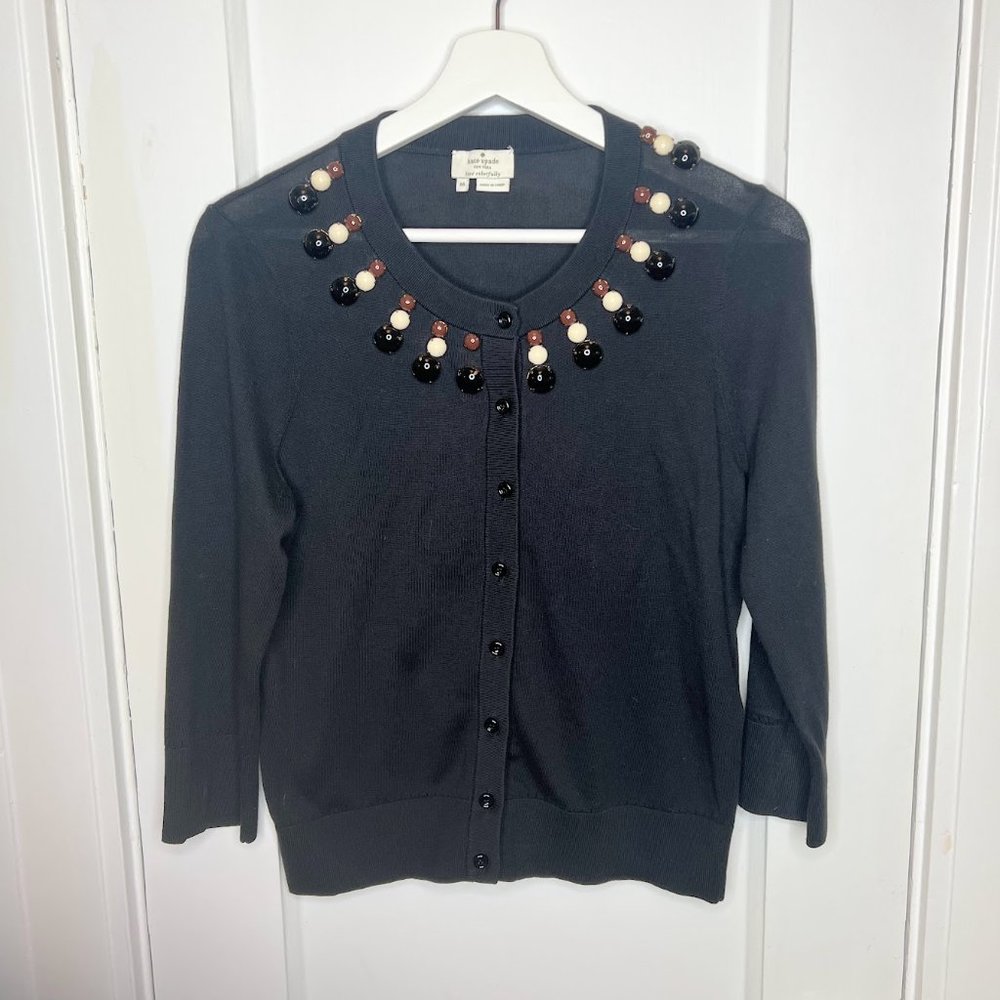 Kate Spade "Rio" Embellished Cardigan Jeweled Neckline Black - Medium